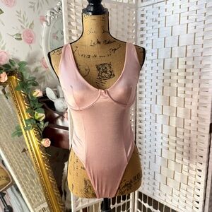 Blush Satiny Vintage Corset Style Bodysuit